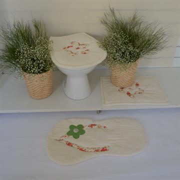 Jogo de tapetes banheiro Chinelo - Bege com estampa Floral