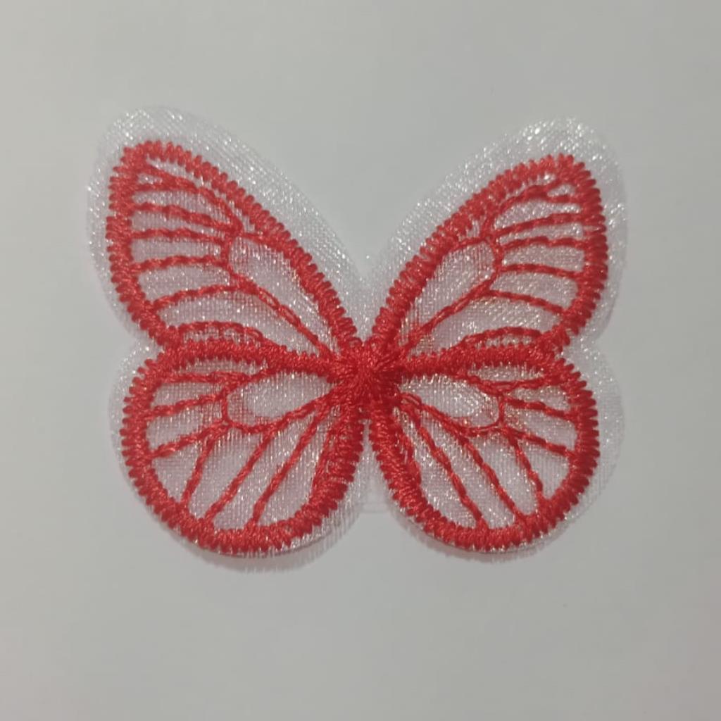 24383 BORBOLETA  DE TECIDO 3.5CM C/5UN #Vermelha
