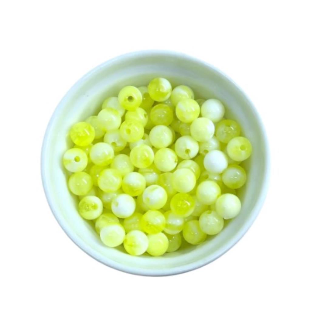24397 PEROLA LEITOSA MESCLADA 8MM C/10G #Amarelo Neon