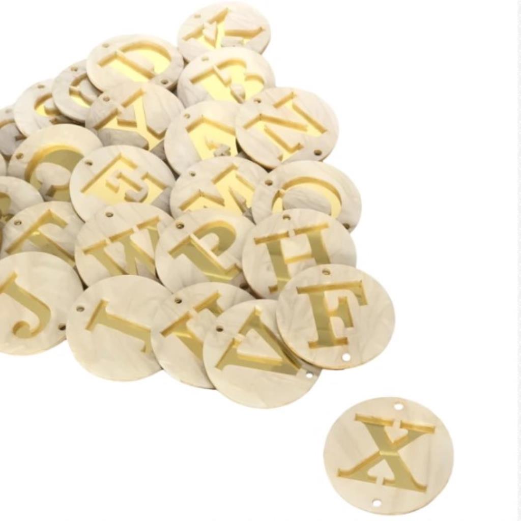 24267 LETRA E ACRÍLICA P/ CHAVEIRO PEROLADO/DOURADO 6CM
